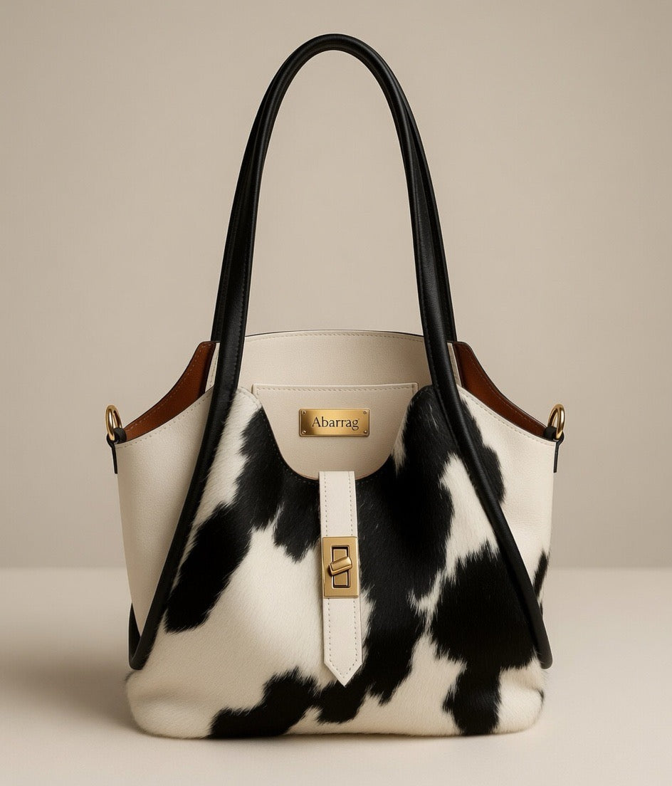 Sac à Main "Savannah" – Peau de Vache Noir & Blanc
