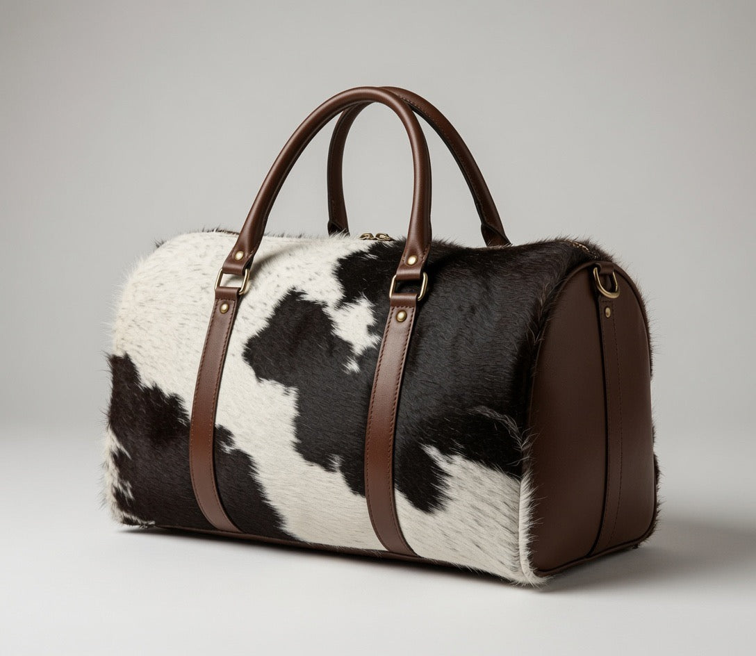 Sac de Voyage "Le Nomade" – Weekender Vache Noir & Blanc