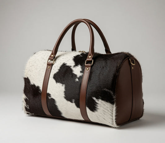 Sac de Voyage "Le Nomade" – Weekender Vache Noir & Blanc